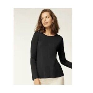 J. Jill Top Womens Small Pima Cotton Crew Neck Long Sleeve Tee Black Stretch